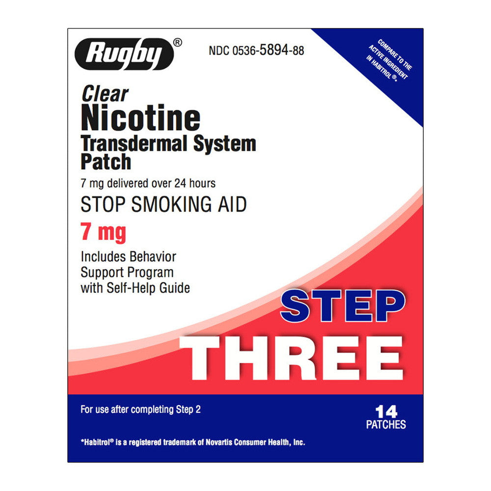 Rugby Nicotine Transdermal System Patch Step 3 Stop Smoking Aids, 14 Ea
